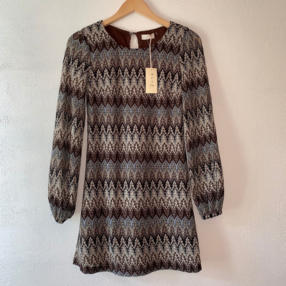Missoni-style woven dress | neutrals, long sleeves